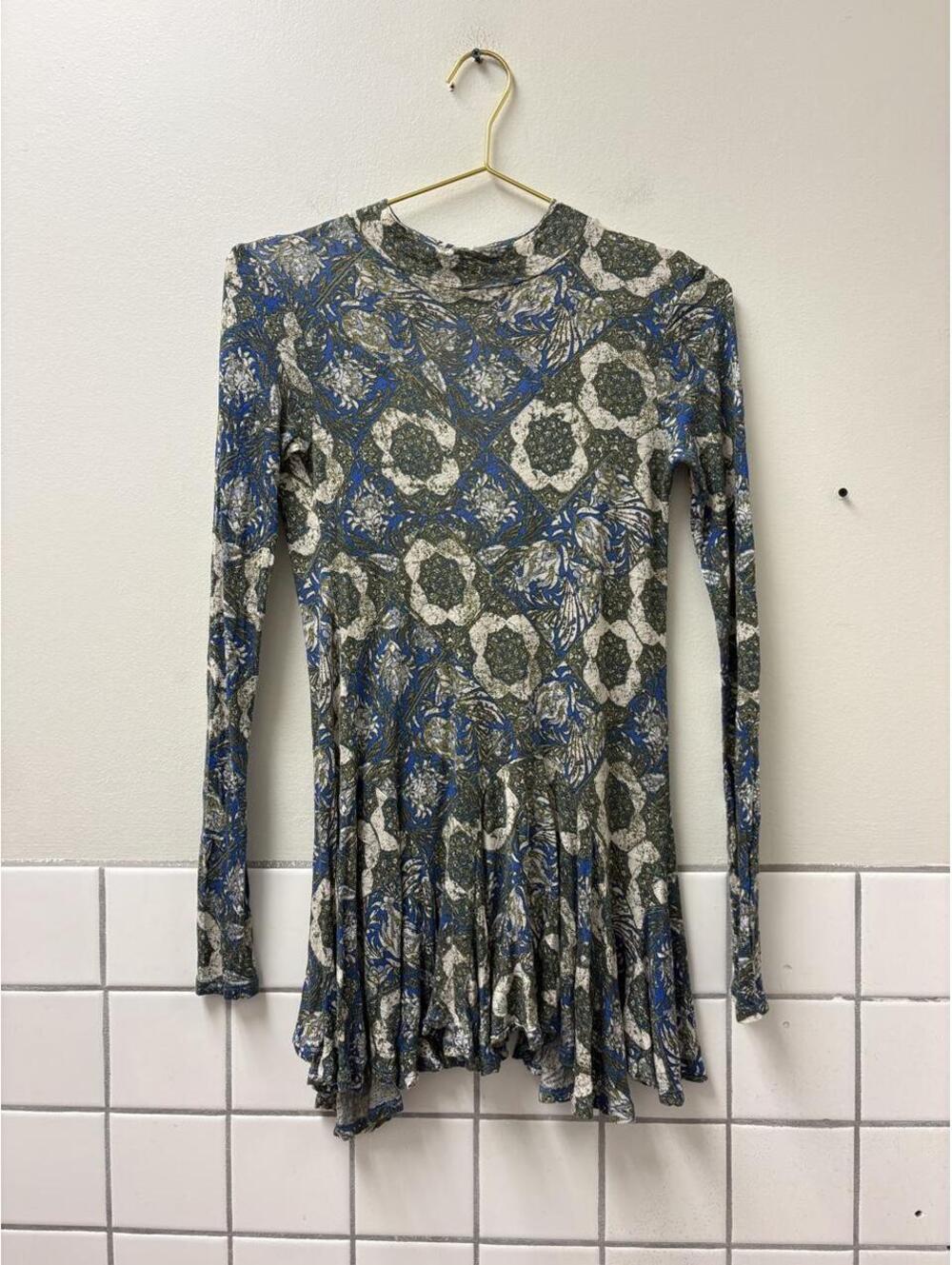 Free People mock neck open back  floral print long sleeve mini dress-